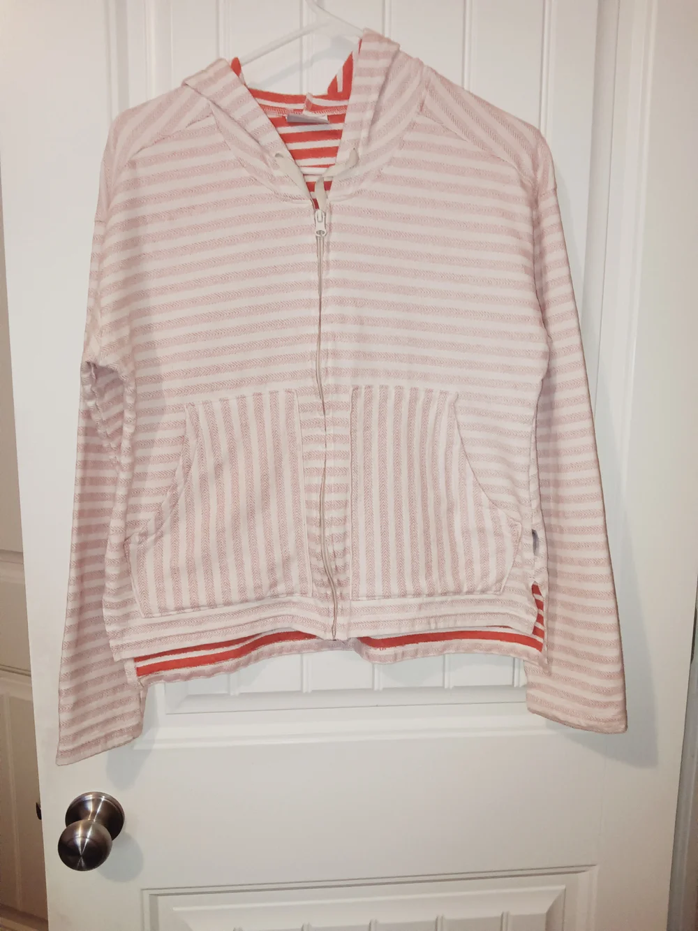 Columbia Striped Full-Zip Lightweight Hoodie Jacket | Size M | Coral & White